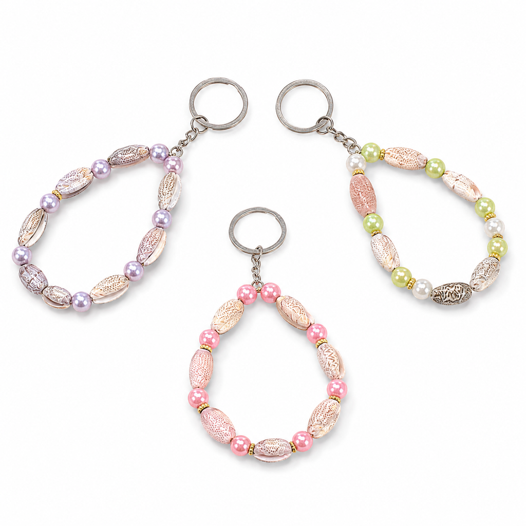 A1Aura Mini Shell Bead Keychain – Cute Pastel Beaded Shell Key Ring Charm