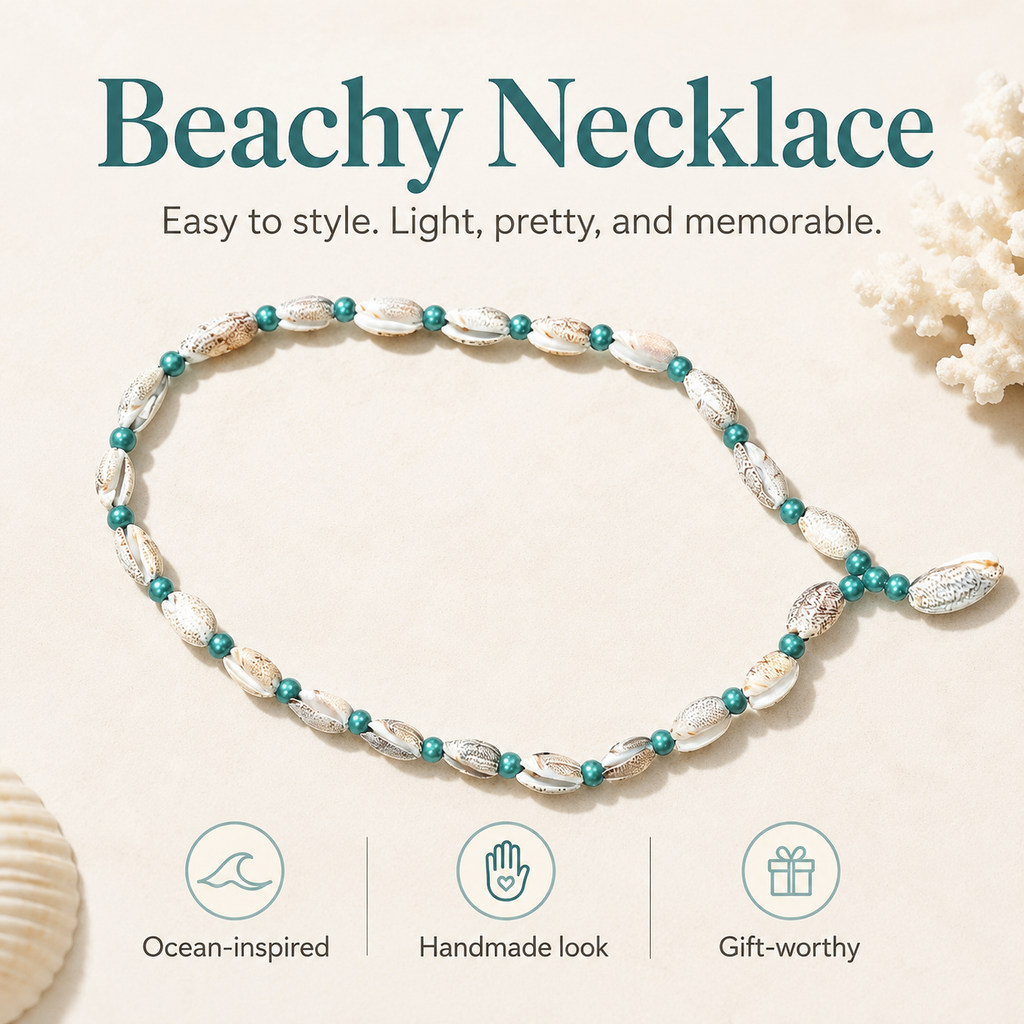 A1Aura Ocean Shell Bead Necklace | Cowrie Beach Jewelry