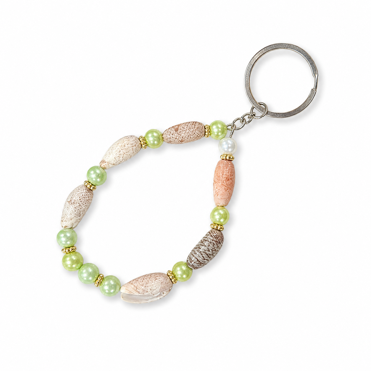 A1Aura Mini Shell Bead Keychain – Cute Pastel Beaded Shell Key Ring Charm