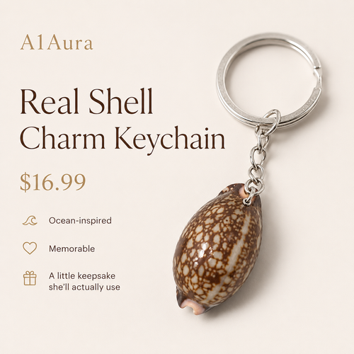 A1Aura Real Shell Charm Keychain – Natural Ocean Shell Key Ring & Bag Charm