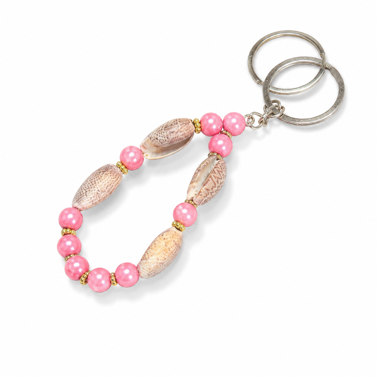 A1Aura Mini Shell Bead Keychain – Cute Pastel Beaded Shell Key Ring Charm