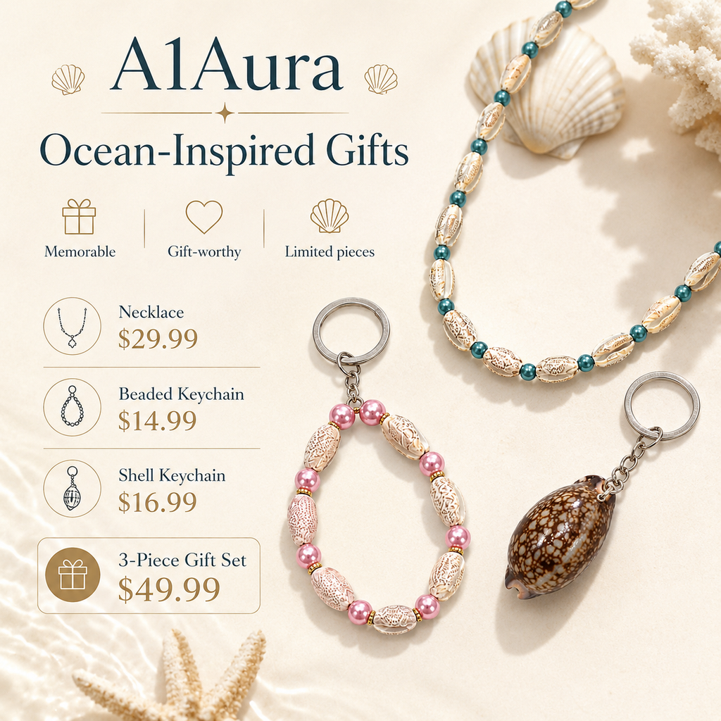 A1Aura Real Shell Charm Keychain – Natural Ocean Shell Key Ring & Bag Charm