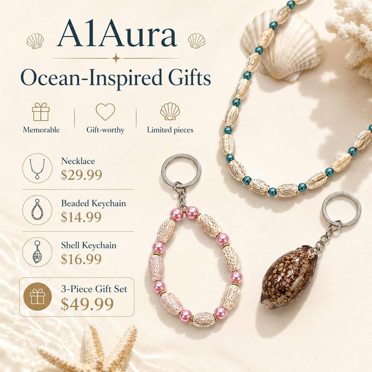 A1Aura Real Shell Charm Keychain – Natural Ocean Shell Key Ring & Bag Charm