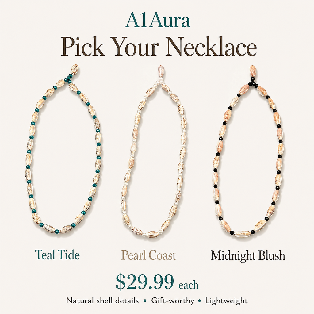 A1Aura Ocean Shell Bead Necklace | Cowrie Beach Jewelry